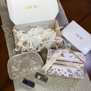 Dior Beige Floral Embroidered Pouch Set